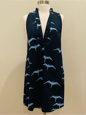 The Hawaiian Force Navy Sleeveless Mini Dress with Light Blue Bird Motif
